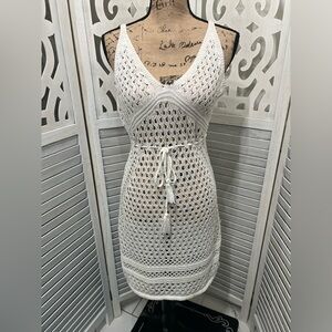 Cupshe White Crochet Plunging Cover-Up Mini Dress